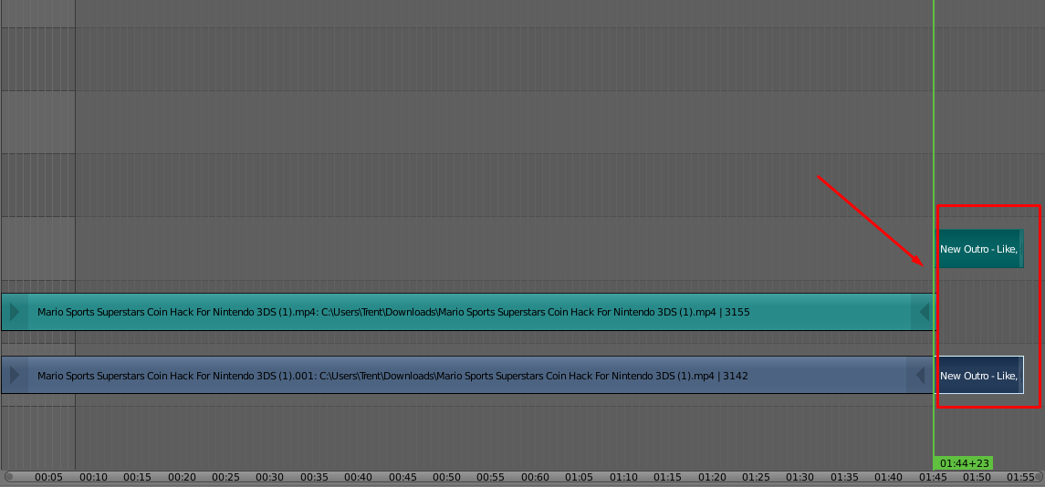Dragging the green slider and adding your second video