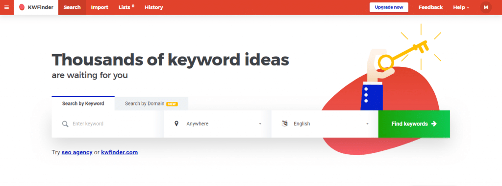 KWFinder Review: keyword search box