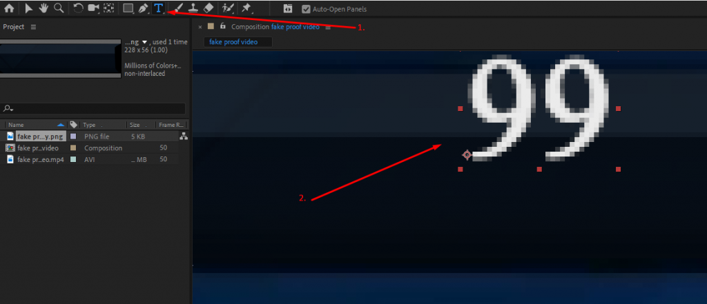 open up text tool type number